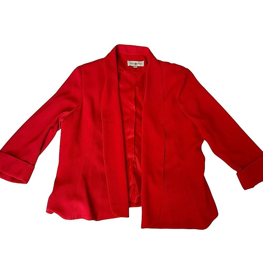 Kate & Rosy Womens‎ Red Open Front Collar Blazer Jacket Cuffed Sleeve Size M